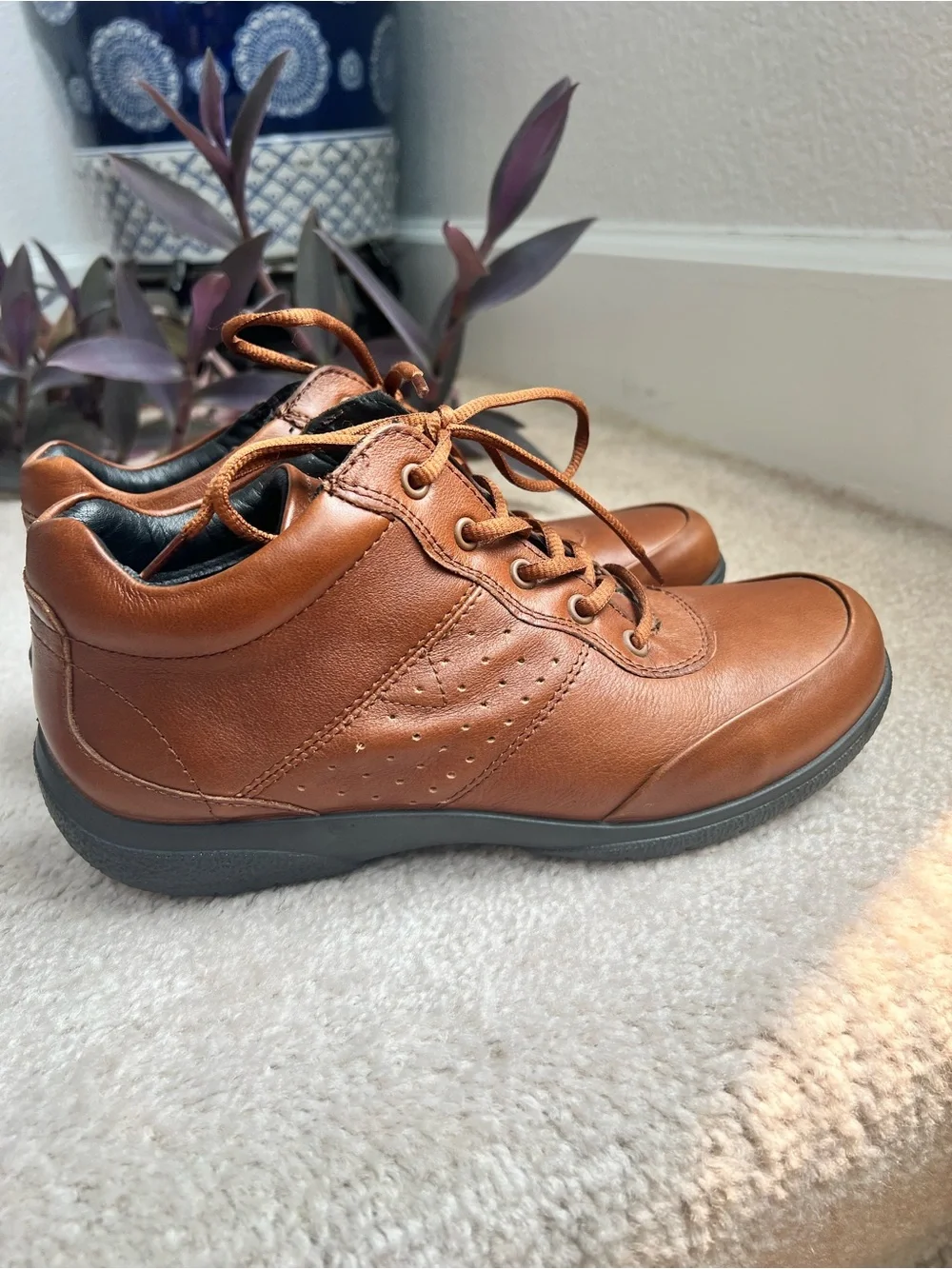 Hotter Women's Cognac Brown Leather Ankle Boots Outdoors Comfort Everyday Sz 7
